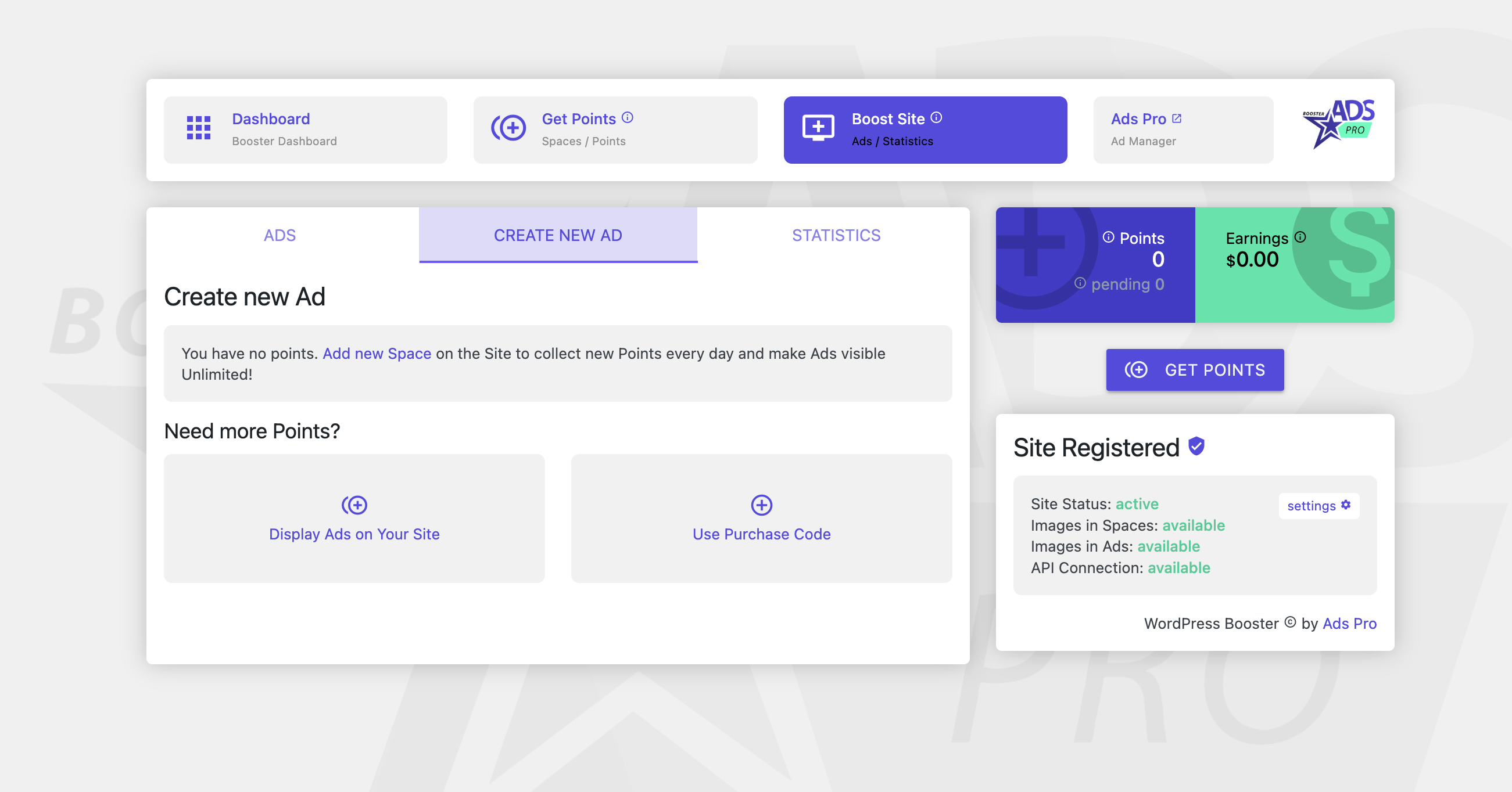 Boost Site: Create new Ad