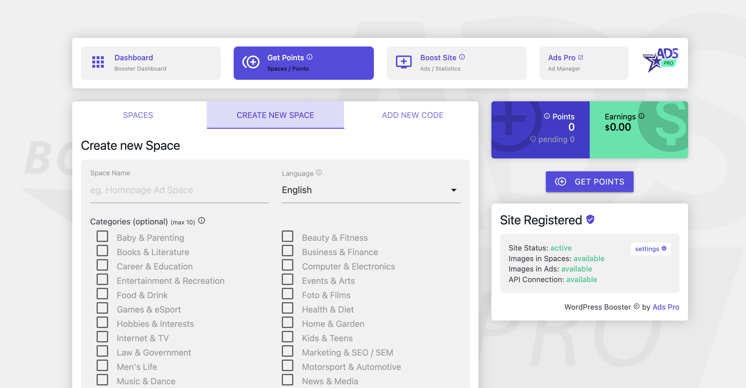 Get Points: Create new Space